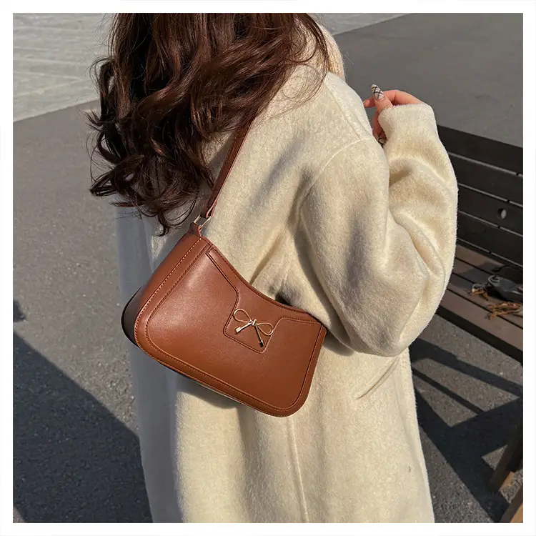 Women's Bow Handbag Brown Leather Shoulder Bag — feature 17