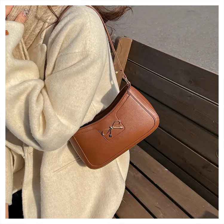 Women's Bow Handbag Brown Leather Shoulder Bag — feature 18