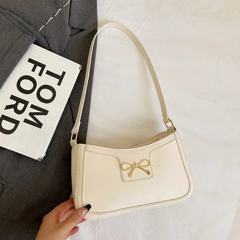 Women's Bow Handbag Brown Leather Shoulder Bag - Image 2