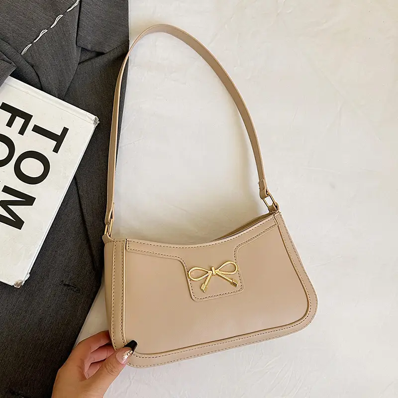 Women's Bow Handbag Brown Leather Shoulder Bag - Image 3