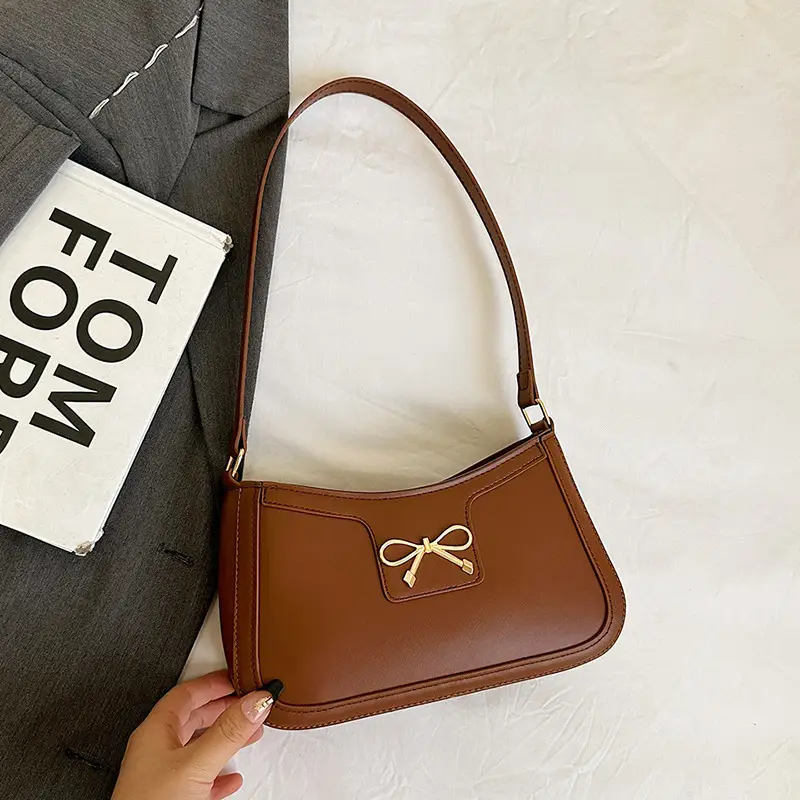 Women's Bow Handbag Brown Leather Shoulder Bag - Image 4