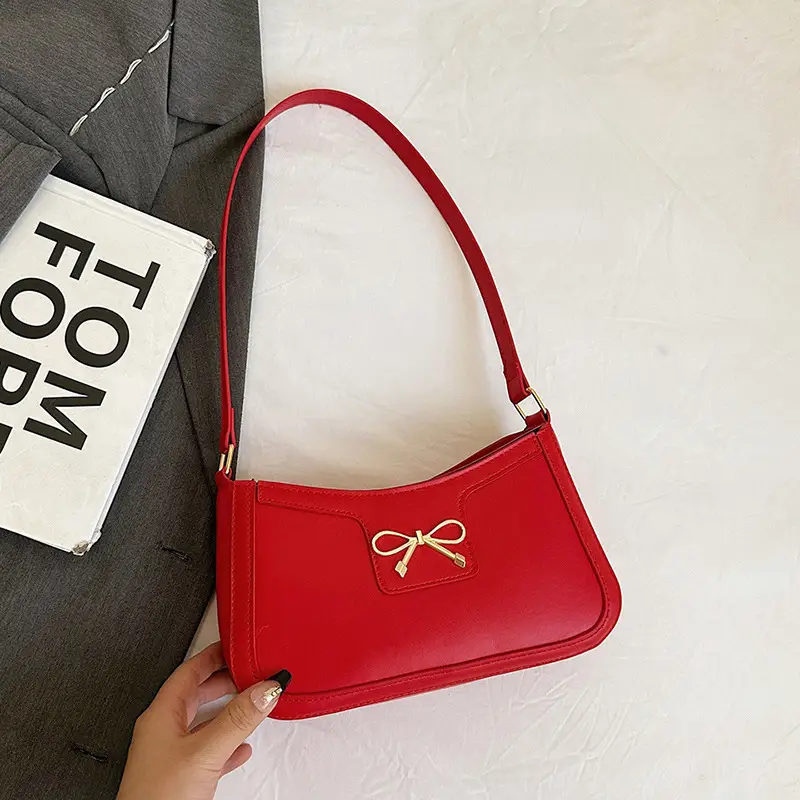 Women's Bow Handbag Brown Leather Shoulder Bag - Image 5