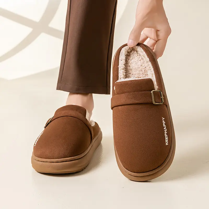 Men's Birkenstock Cotton Shoes Autumn and Winter Indoor Home Thick-Soled Non-Slip Fleece-Lined Warm Couple Retro Outer Cotton Slippers - Image 15