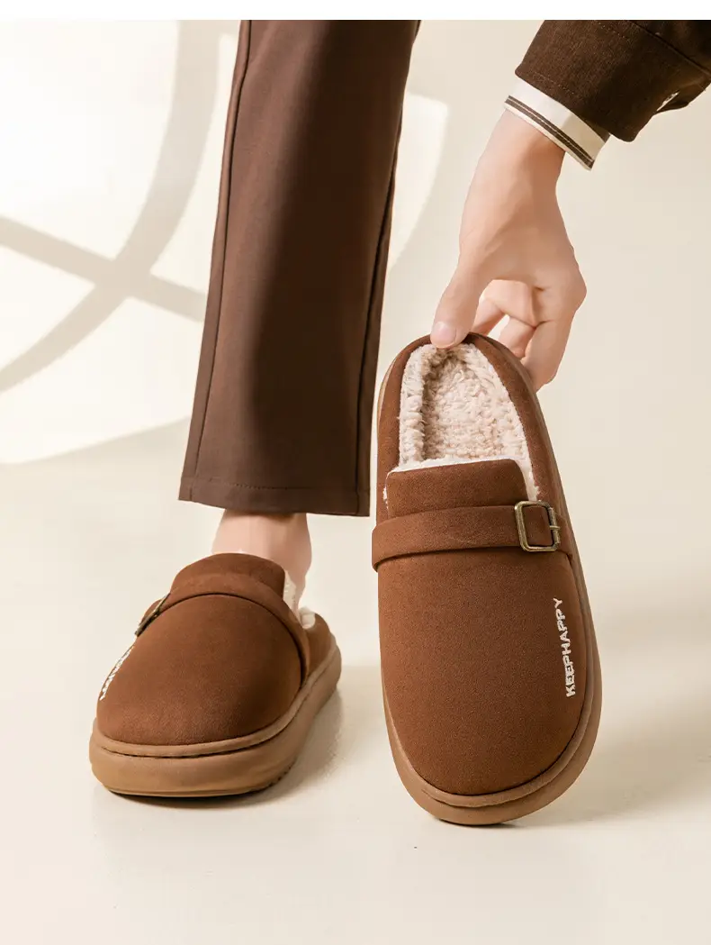 Men's Birkenstock Cotton Shoes Autumn and Winter Indoor Home Thick-Soled Non-Slip Fleece-Lined Warm Couple Retro Outer Cotton Slippers — feature 14