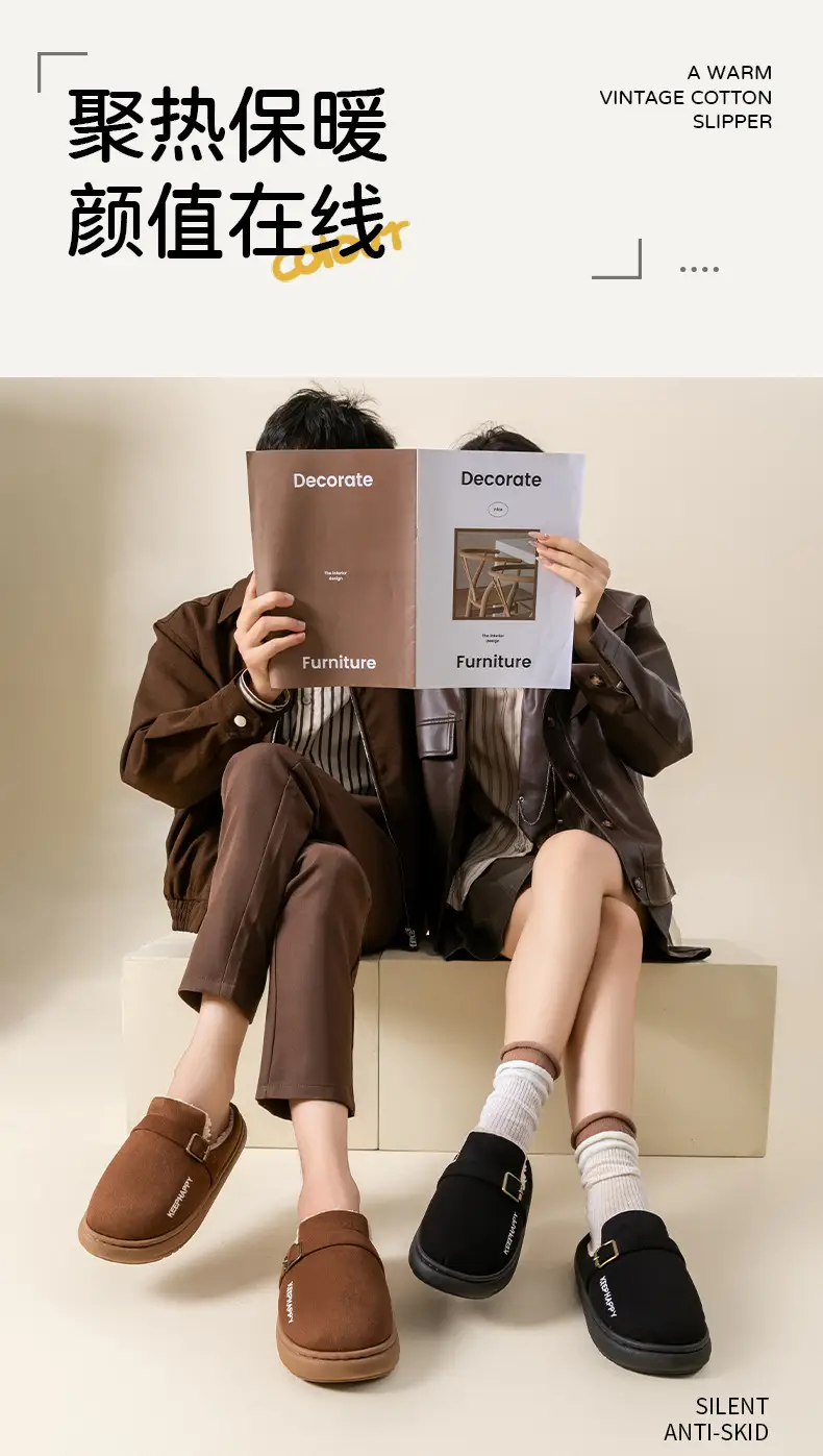 Men's Birkenstock Cotton Shoes Autumn and Winter Indoor Home Thick-Soled Non-Slip Fleece-Lined Warm Couple Retro Outer Cotton Slippers — feature 2