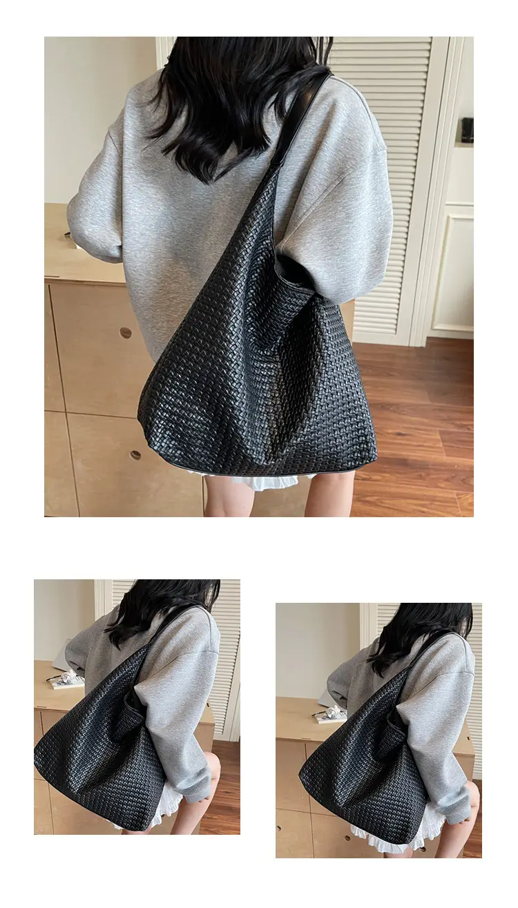 Brown Woven Tote Bag for Women Large Capacity Shoulder Carry — feature 11