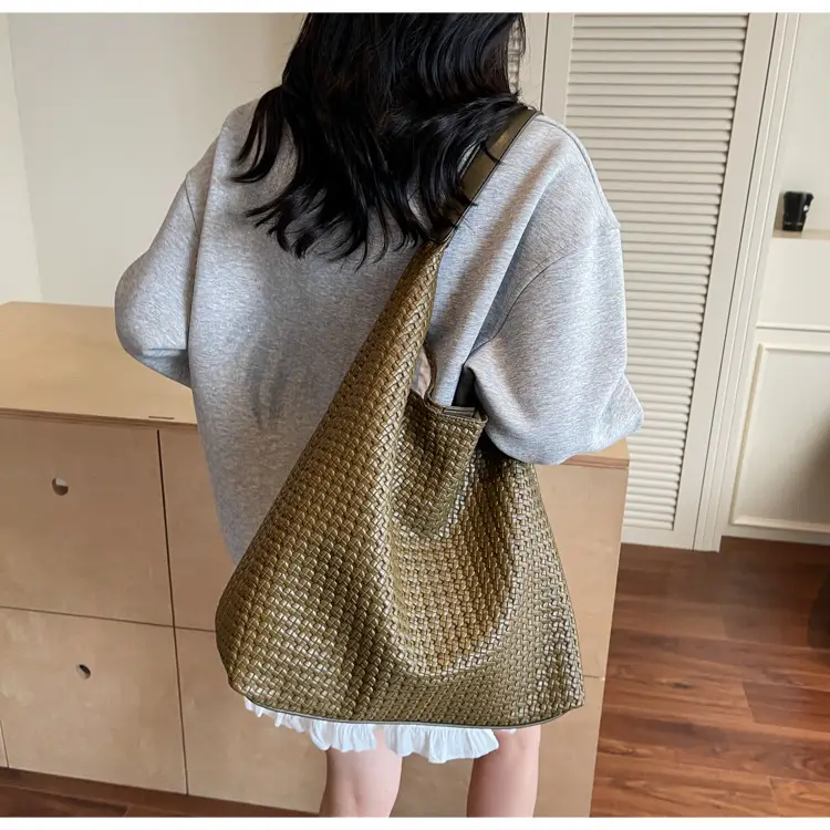 Brown Woven Tote Bag for Women Large Capacity Shoulder Carry — feature 28