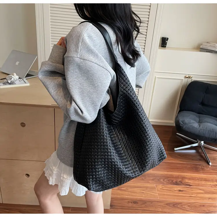 Brown Woven Tote Bag for Women Large Capacity Shoulder Carry — feature 30