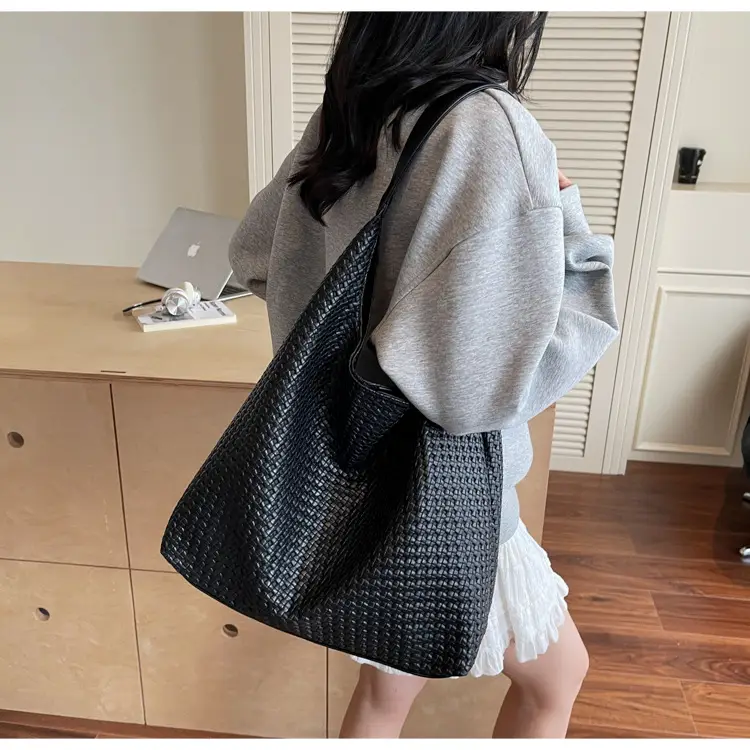 Brown Woven Tote Bag for Women Large Capacity Shoulder Carry — feature 31