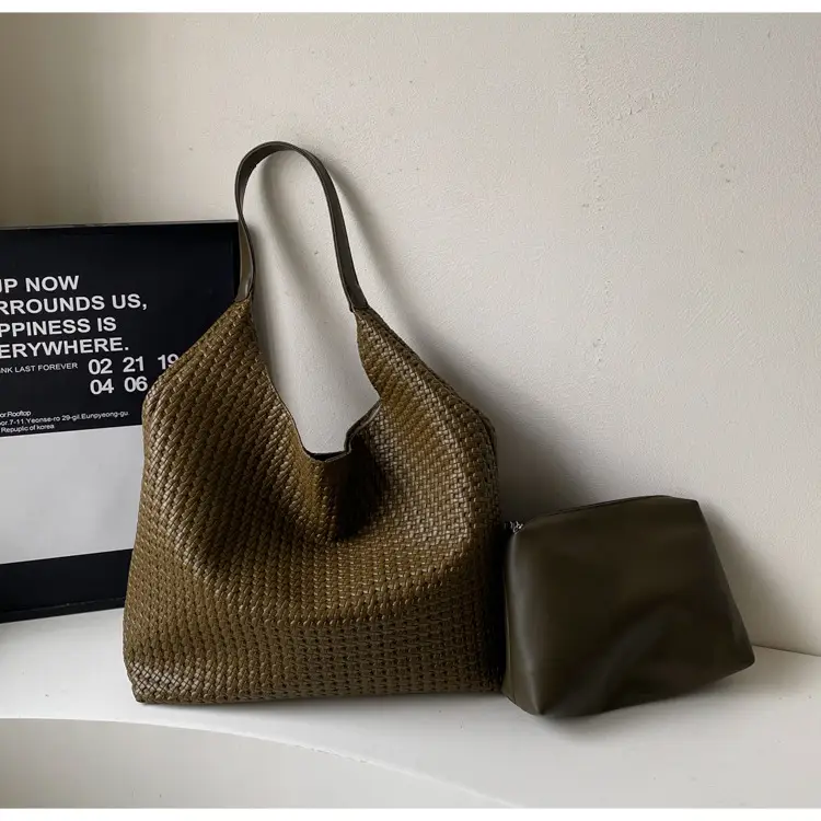 Brown Woven Tote Bag for Women Large Capacity Shoulder Carry — feature 34
