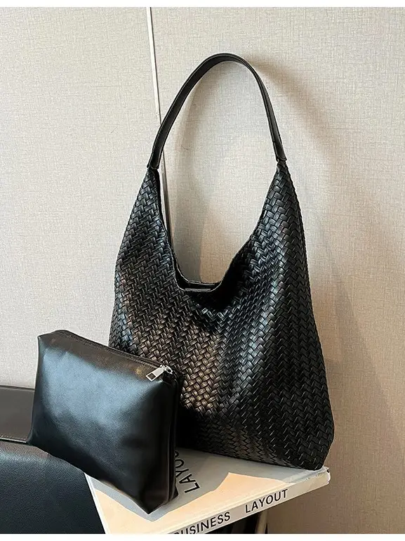 Brown Woven Shoulder Bag for Women Large Capacity - Image 8