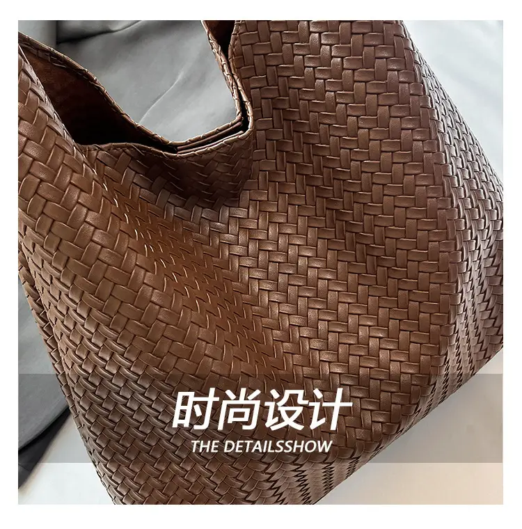 Brown Woven Shoulder Bag for Women Large Capacity — feature 4