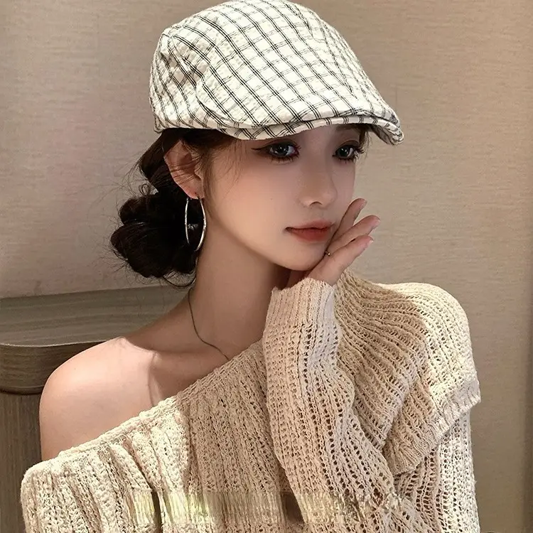Japanese-Style Plaid Cap for Women Spring Autumn Beret - Image 4