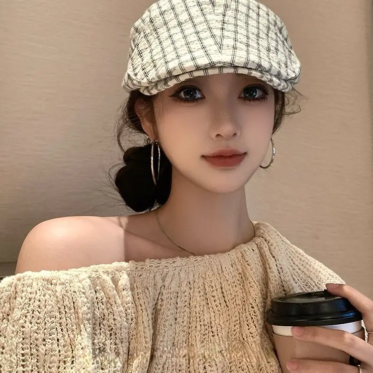 Japanese-Style Plaid Cap for Women Spring Autumn Beret - Image 5