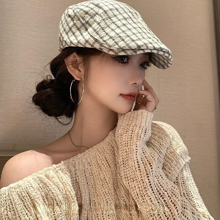 Japanese-Style Plaid Cap for Women Spring Autumn Beret - Image 6