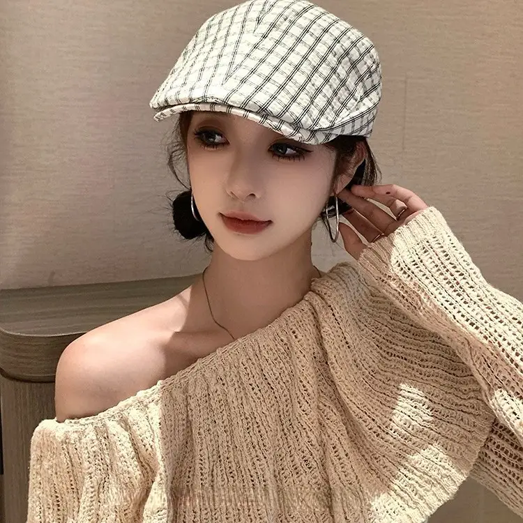 Japanese-Style Plaid Cap for Women Spring Autumn Beret - Image 7