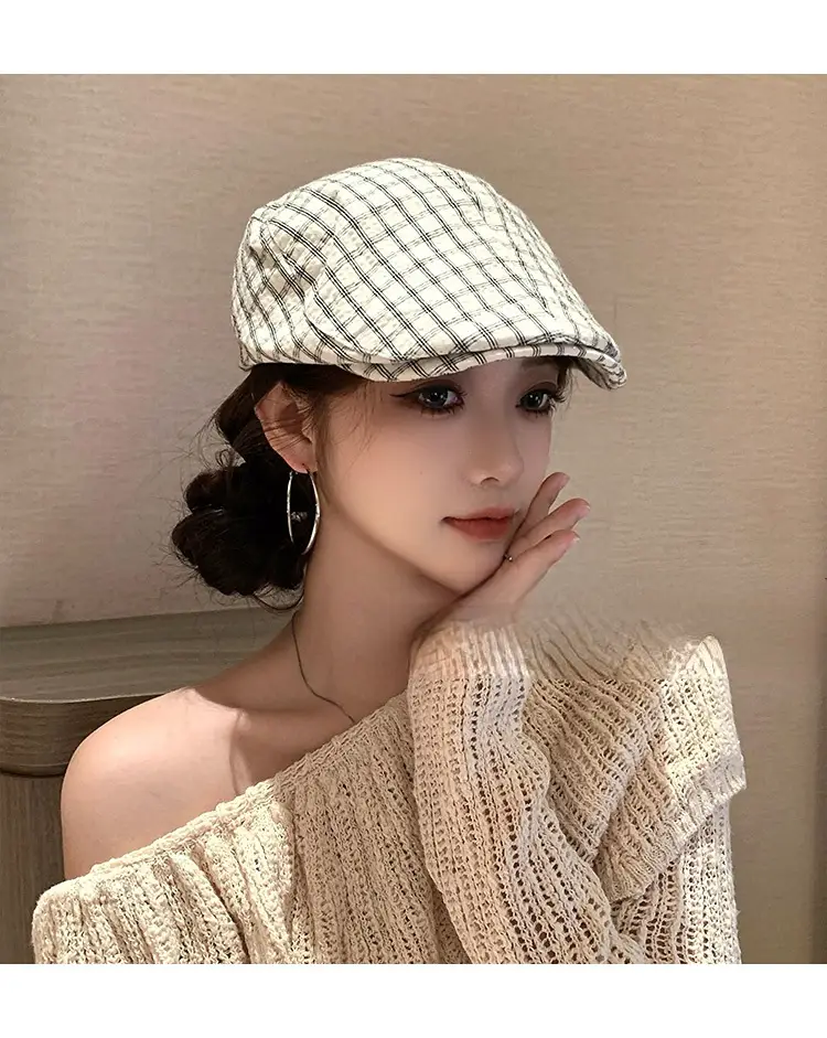 Japanese-Style Plaid Cap for Women Spring Autumn Beret — feature 10
