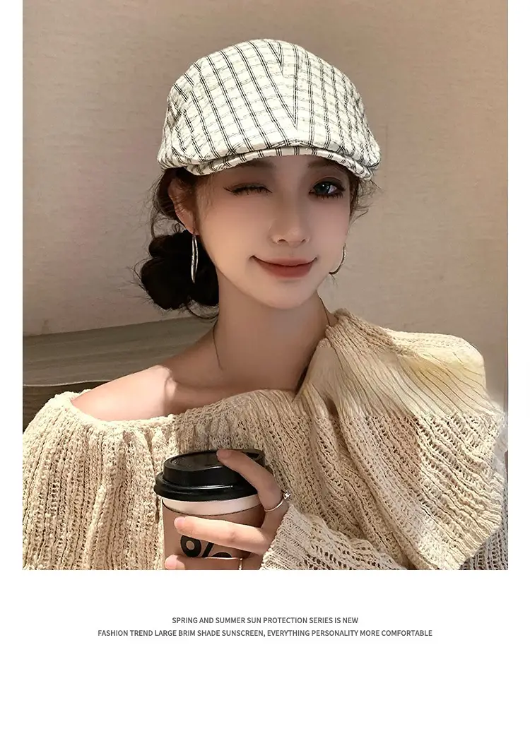 Japanese-Style Plaid Cap for Women Spring Autumn Beret — feature 11