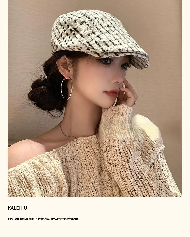 Japanese-Style Plaid Cap for Women Spring Autumn Beret — feature 4