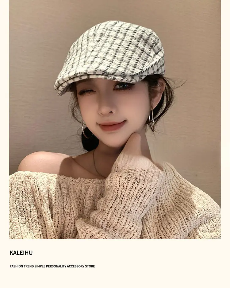 Japanese-Style Plaid Cap for Women Spring Autumn Beret — feature 6