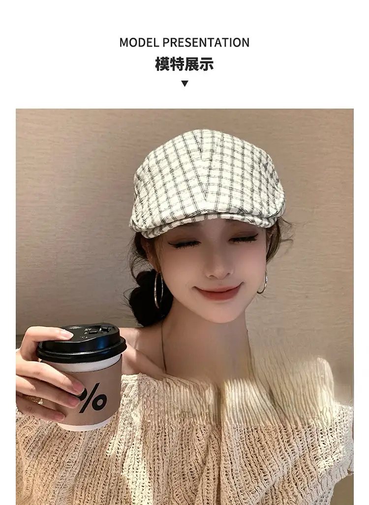 Japanese-Style Plaid Cap for Women Spring Autumn Beret — feature 8