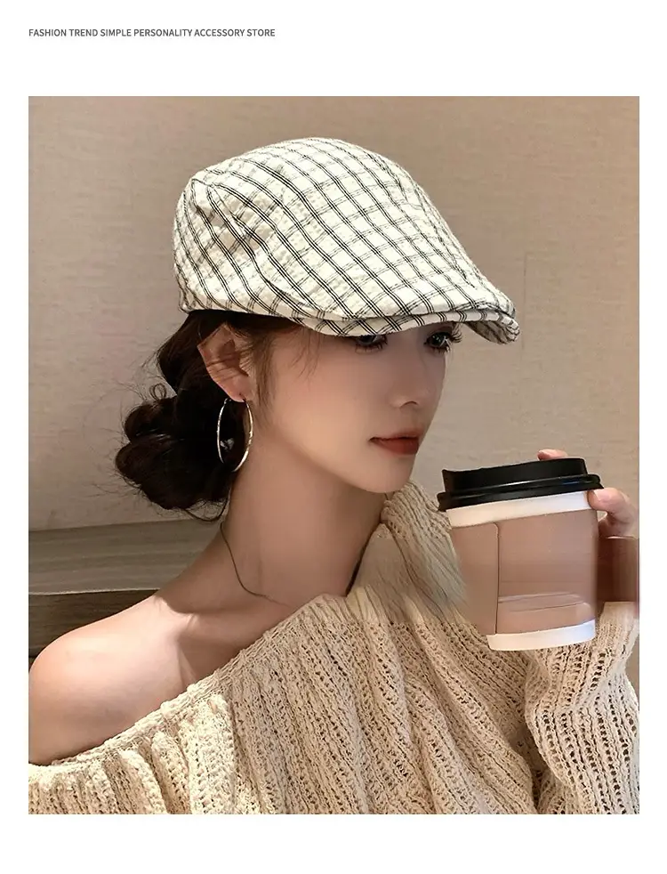 Japanese-Style Plaid Cap for Women Spring Autumn Beret — feature 9