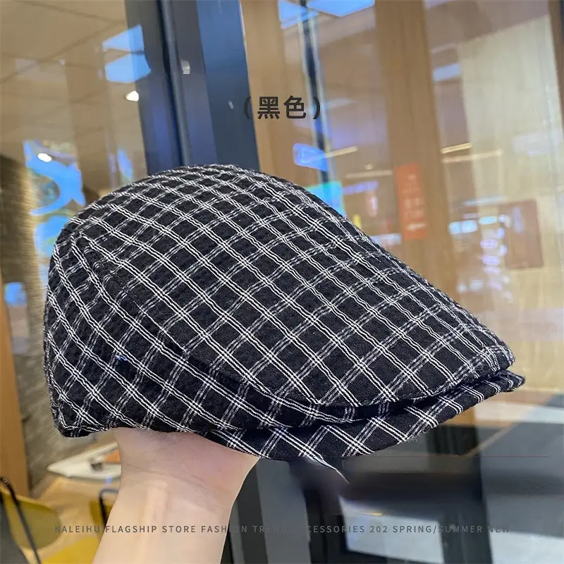 Japanese-Style Plaid Cap for Women Spring Autumn Beret - Image 3