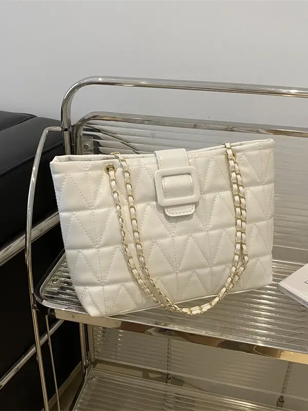 Quilted Chain Bag for Women Tan Niche Commuter Shoulder Tote