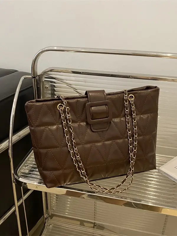 Quilted Chain Bag for Women Tan Niche Commuter Shoulder Tote