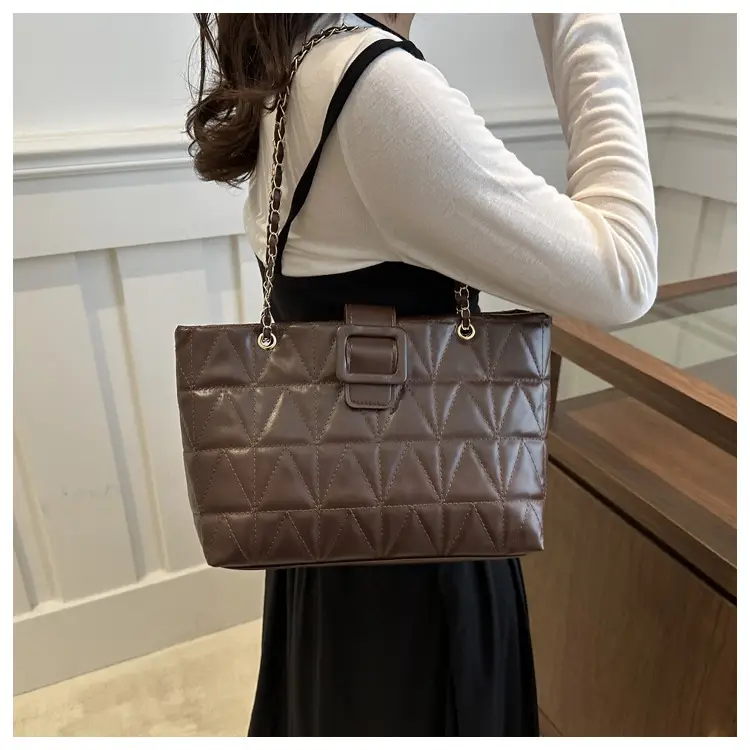 Quilted Chain Bag for Women Tan Niche Commuter Shoulder Tote — feature 10