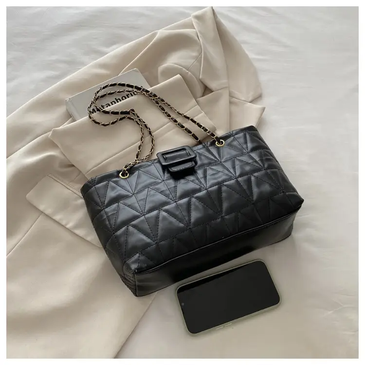 Quilted Chain Bag for Women Tan Niche Commuter Shoulder Tote — feature 11