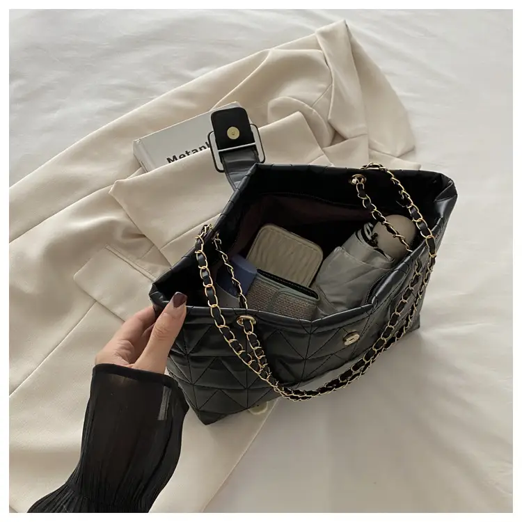 Quilted Chain Bag for Women Tan Niche Commuter Shoulder Tote — feature 13