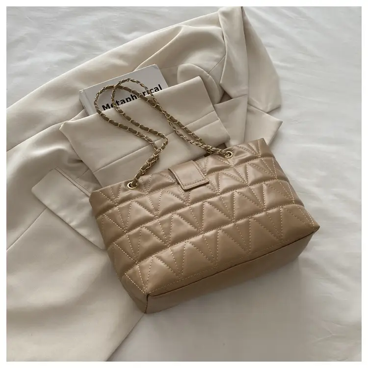 Quilted Chain Bag for Women Tan Niche Commuter Shoulder Tote — feature 15