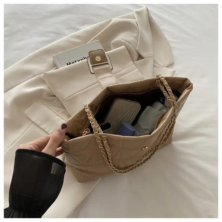 Quilted Chain Bag for Women Tan Niche Commuter Shoulder Tote — feature 16