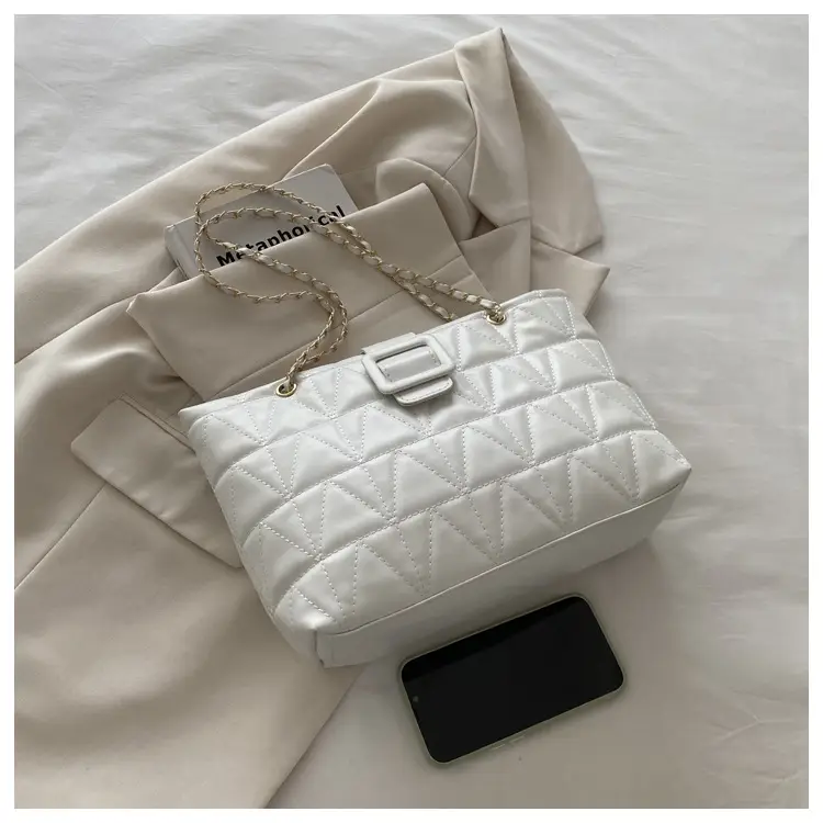Quilted Chain Bag for Women Tan Niche Commuter Shoulder Tote — feature 17