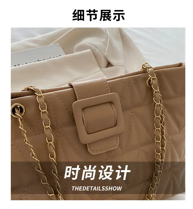Quilted Chain Bag for Women Tan Niche Commuter Shoulder Tote — feature 2