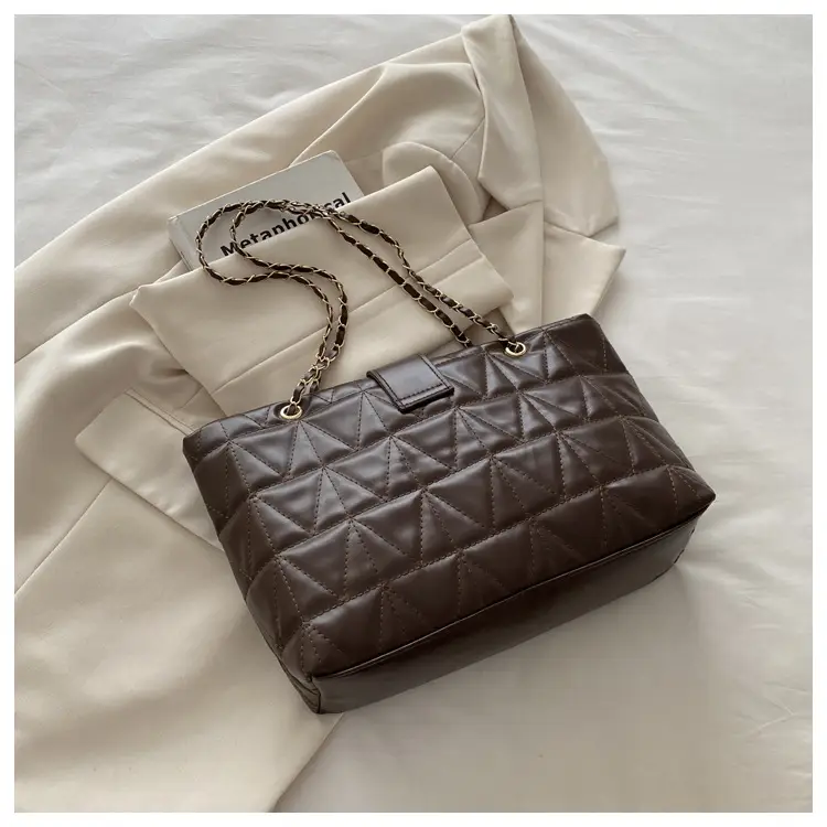 Quilted Chain Bag for Women Tan Niche Commuter Shoulder Tote — feature 21
