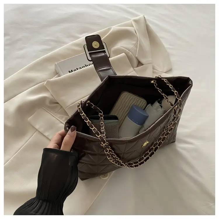 Quilted Chain Bag for Women Tan Niche Commuter Shoulder Tote — feature 22