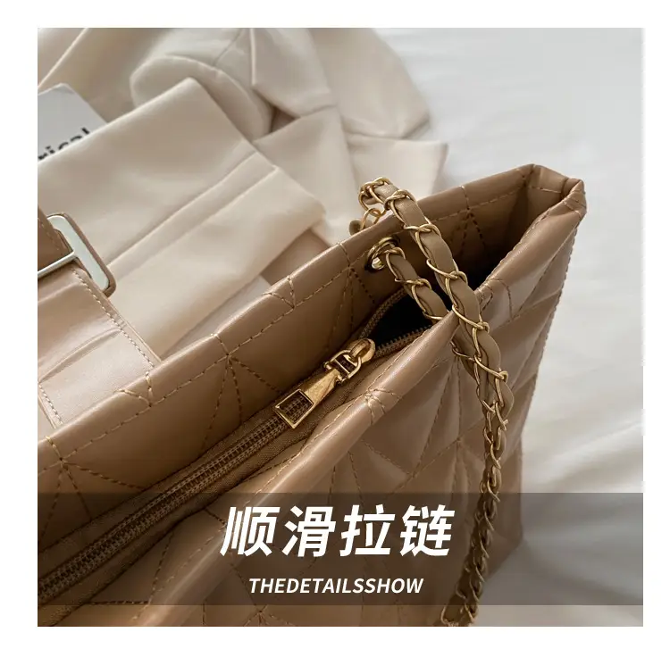 Quilted Chain Bag for Women Tan Niche Commuter Shoulder Tote — feature 5