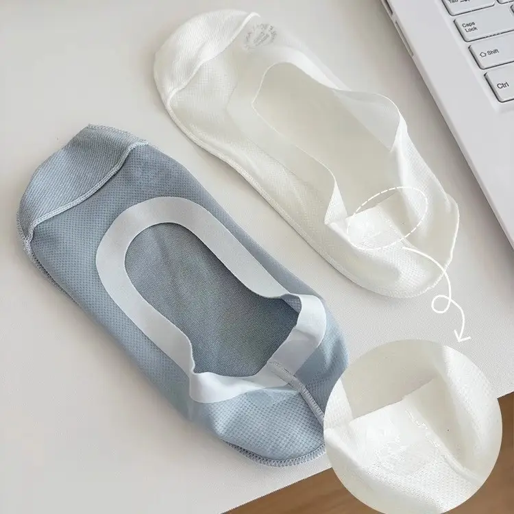 Ice Silk Boat Socks for Women, Autumn Thin Non-Slip Anti-Slip Low-Cut Invisible Socks with Pure Cotton Sole for High Heels and Flats