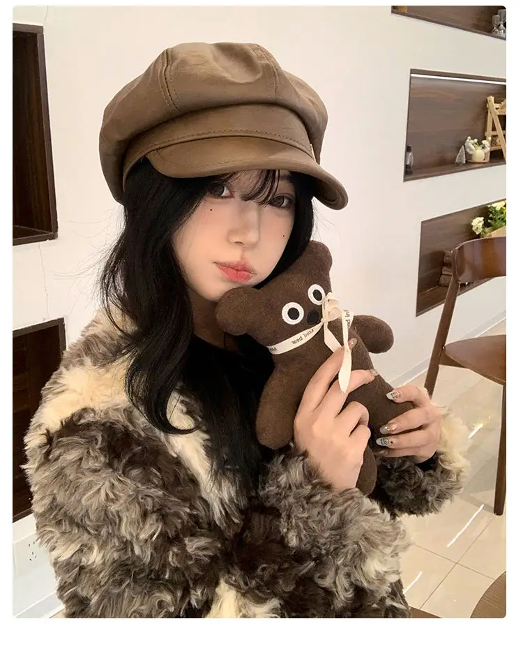 Women Retro Duckbill Hat Brown Faux Fur — feature 10