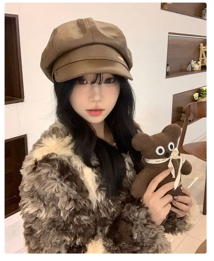 Women Retro Duckbill Hat Brown Faux Fur — feature 11