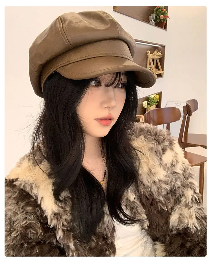 Women Retro Duckbill Hat Brown Faux Fur — feature 12