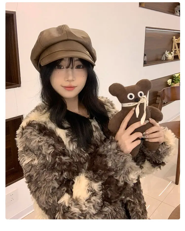 Women Retro Duckbill Hat Brown Faux Fur — feature 8
