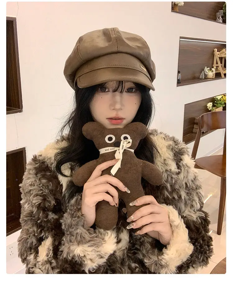 Women Retro Duckbill Hat Brown Faux Fur — feature 9