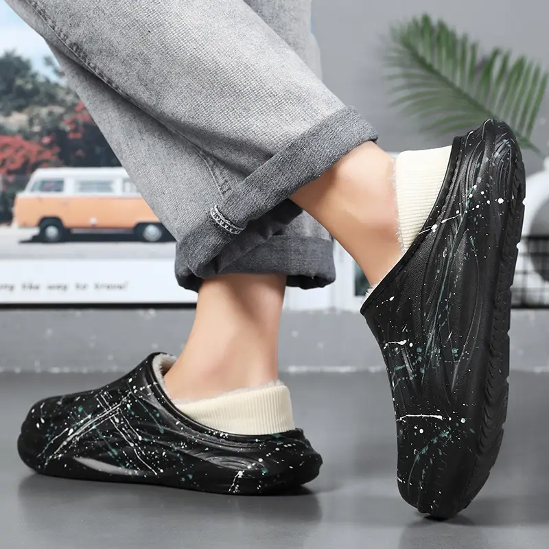 Baotou Cotton Slippers Men's Winter Waterproof Anti-Slip Fleece-Lined Thickeneded Bag Heel Soft Bottom Sports Indoor Student Warm Cotton Shoes