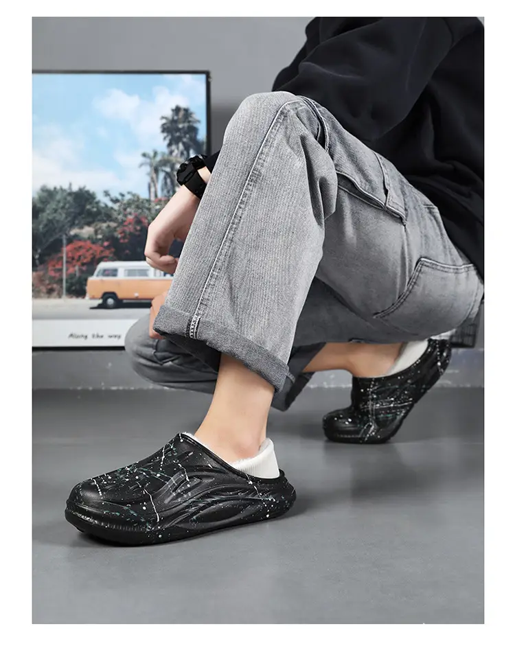 Baotou Cotton Slippers Men's Winter Waterproof Anti-Slip Fleece-Lined Thickeneded Bag Heel Soft Bottom Sports Indoor Student Warm Cotton Shoes — feature 19