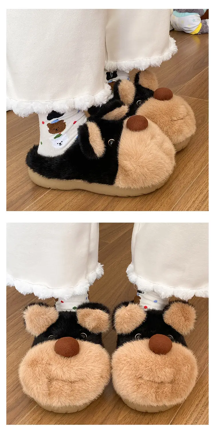 Cute Bee Fluffy Slippers for Women Winter Warm — feature 2