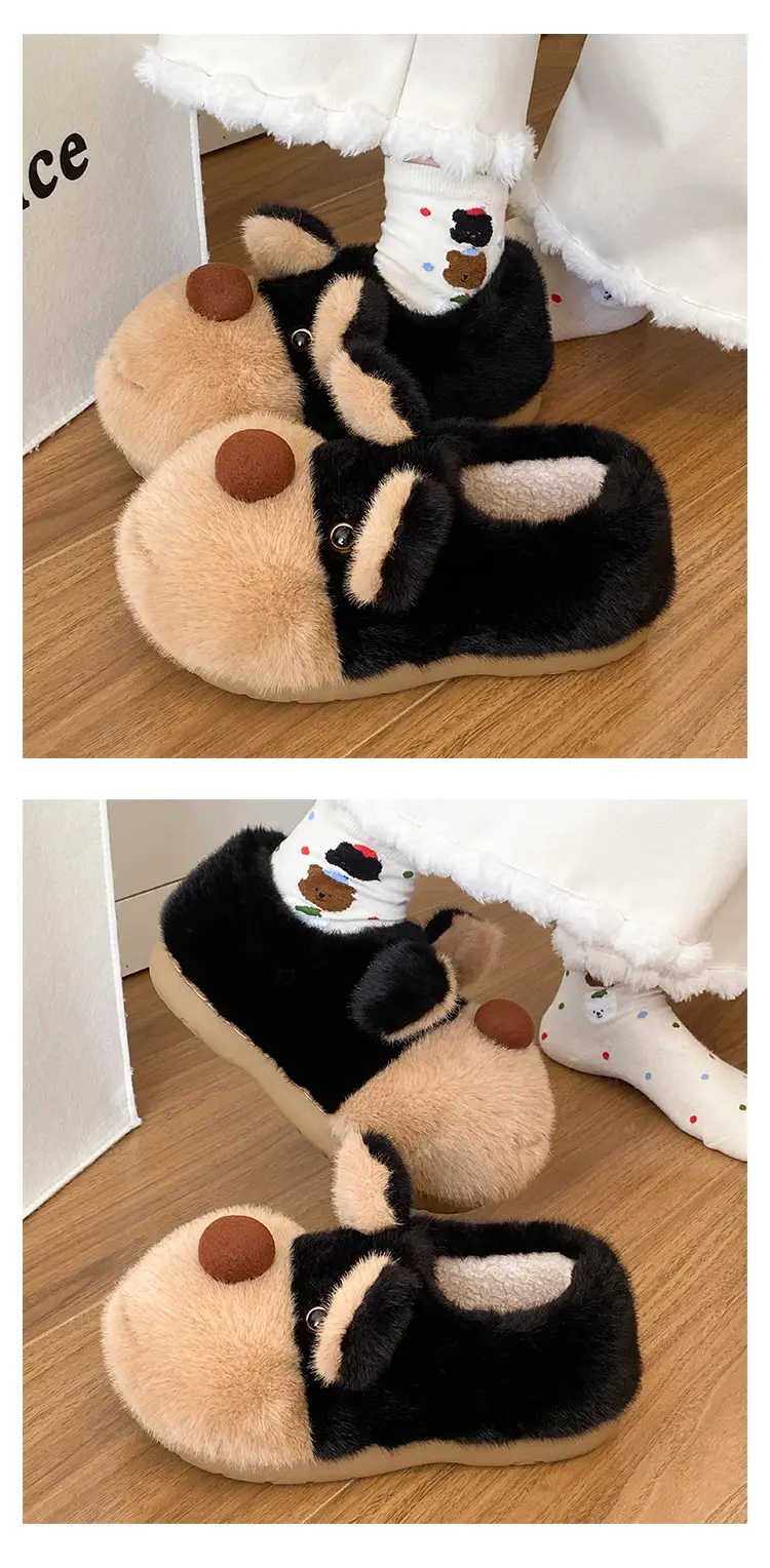 Cute Bee Fluffy Slippers for Women Winter Warm — feature 4