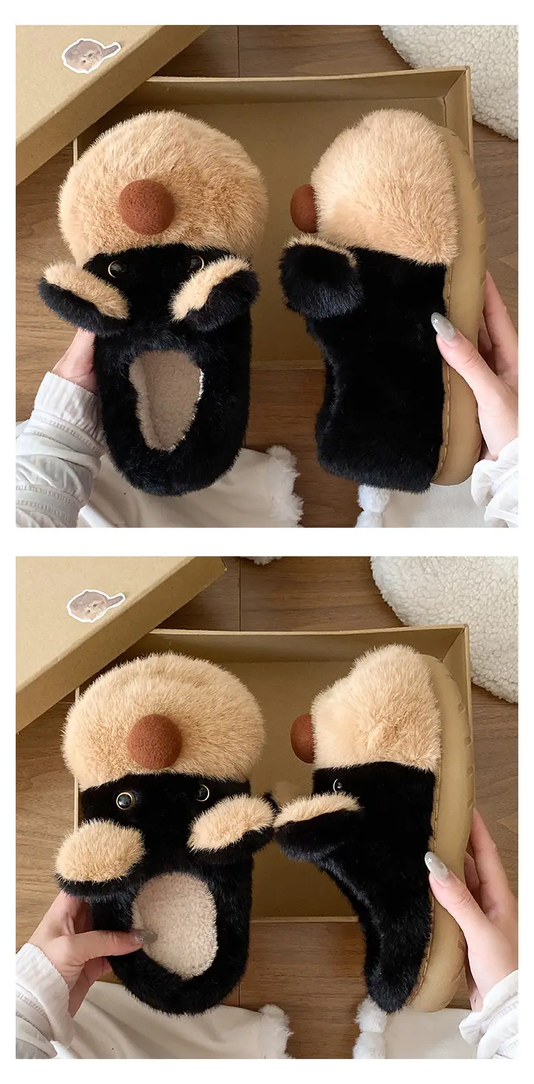 Cute Bee Fluffy Slippers for Women Winter Warm — feature 6